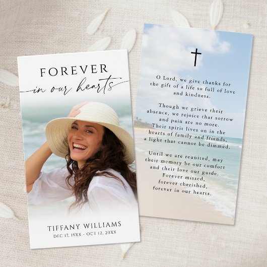 Beach Forever Hearts Photo Cross Prayer Card Visitekaartje