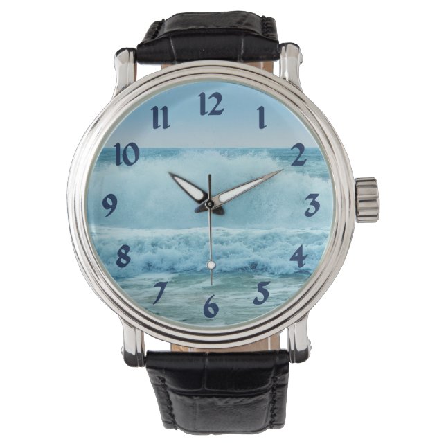 Beach foto Crashing Waves Blue Ocean Beach Horloge (Voorkant)