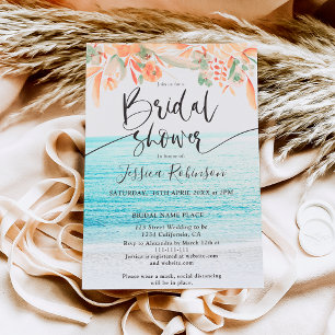 Beach foto floral waterverf boho vrijgezellenfeest kaart