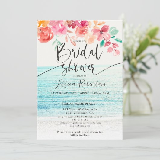 Beach foto floral waterverf herfst vrijgezellenfee kaart (Staand voorkant)