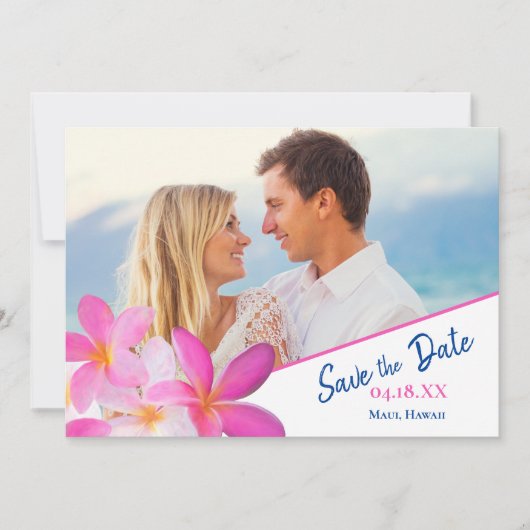 Beach foto Tropical Floral Plumeria Destination Save The Date (Voorkant)