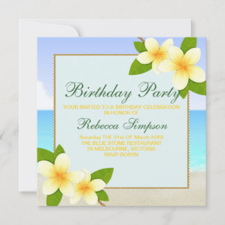 Beach & Frangipani Birthday Uitnodiging