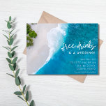 Beach Free Drinken Wedding Photo Save the Date<br><div class="desc">Een prachtige strandbruiloft bespaart de datumkaarten voor je bestemming, eiland- of strandbruiloft in een schattig "gratis drink en een bruiloft"-ontwerp. Pas de voorzijde aan met uw trouwgegevens en voeg een foto aan de achterkant toe. Als je een verticale foto hebt die je wilt gebruiken in plaats van een horizontale, neem...</div>