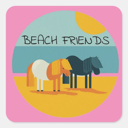 Beach Friends Pony Personaliseer naam Vierkante Sticker (Voorkant)