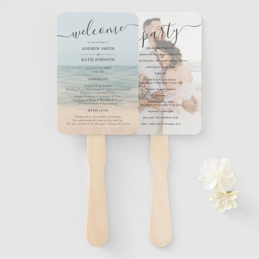 Beach Front Hawaiian Wedding Programme Handwaaier (Voorkant en achterkant)