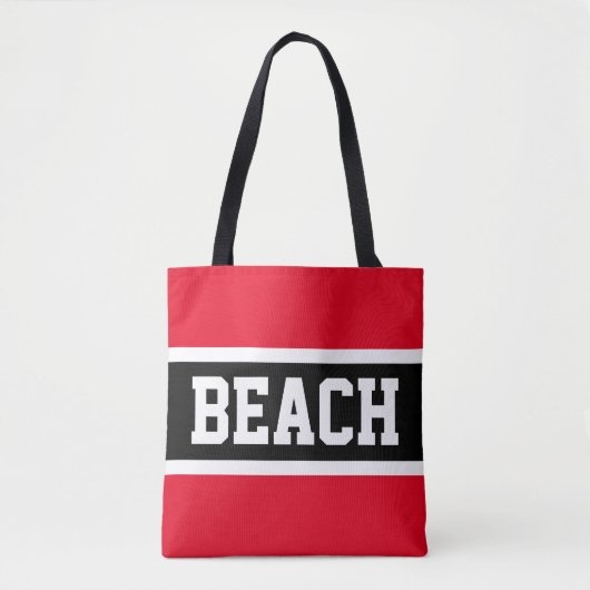 BEACH Fun Athletic Helder Rood Zwart Wit Strepen Tote Bag (Voorkant)