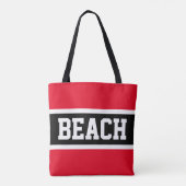 BEACH Fun Athletic Helder Rood Zwart Wit Strepen Tote Bag (Achterkant)