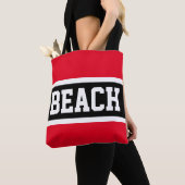 BEACH Fun Athletic Helder Rood Zwart Wit Strepen Tote Bag (Dichtbij)