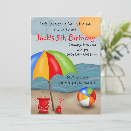 Beach Fun Birthday-uitnodigingen Kaart (Staand voorkant)