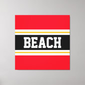 BEACH Fun Helder Rood Zwart Wit Gele Strepen Canvas Afdruk (Voorkant)