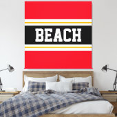 BEACH Fun Helder Rood Zwart Wit Gele Strepen Canvas Afdruk (Insitu (Slaapkamer))