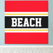 BEACH Fun Helder Rood Zwart Wit Gele Strepen Canvas Afdruk (Insitu (Houten vloer))
