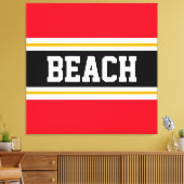 BEACH Fun Helder Rood Zwart Wit Gele Strepen Canvas Afdruk (Insitu (Woonkamer))