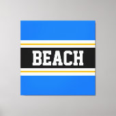 BEACH Fun Helderblauw Zwart Wit Gele Strepen Canvas Afdruk (Voorkant)