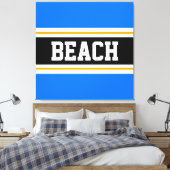 BEACH Fun Helderblauw Zwart Wit Gele Strepen Canvas Afdruk (Insitu (Slaapkamer))