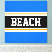 BEACH Fun Helderblauw Zwart Wit Gele Strepen Canvas Afdruk (Insitu (Houten vloer))