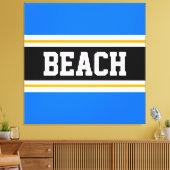 BEACH Fun Helderblauw Zwart Wit Gele Strepen Canvas Afdruk (Insitu (Woonkamer))