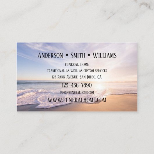 Beach Funeral Cremation Services Visitekaartje (Achterkant)