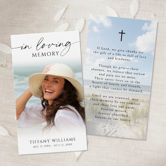 Beach Funeral In Memory Photo Cross Prayer Card Visitekaartje