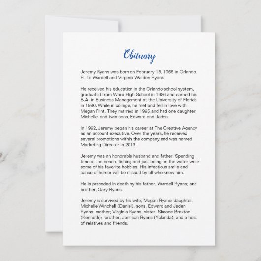 Beach Funeral Memorial Card Kaart (Achterkant)