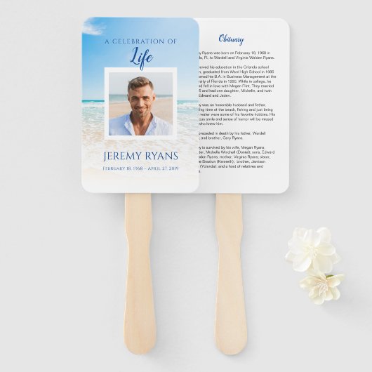Beach Funeral Memorial Hand Fan Handwaaier (Voorkant en achterkant)