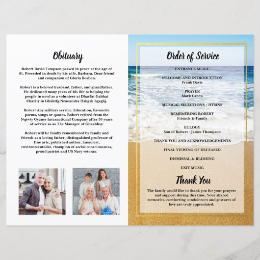 Beach Funeral Memorial Order of Service Programme (Achterkant)