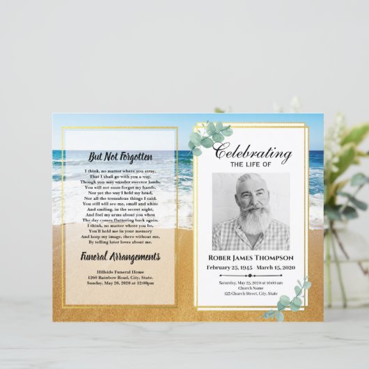 Beach Funeral Memorial Order of Service Programme (Staand voorkant)