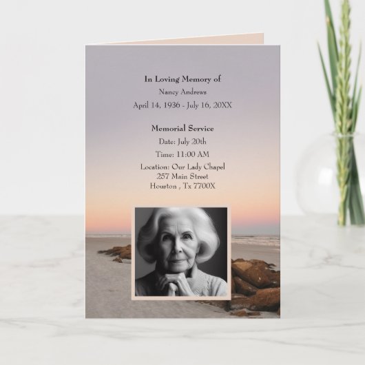 Beach Funeral Memorial Overlijdensbericht Opgevouw Programma (Voorkant)