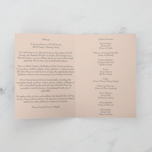 Beach Funeral Memorial Overlijdensbericht Opgevouw Programma (Binnen)