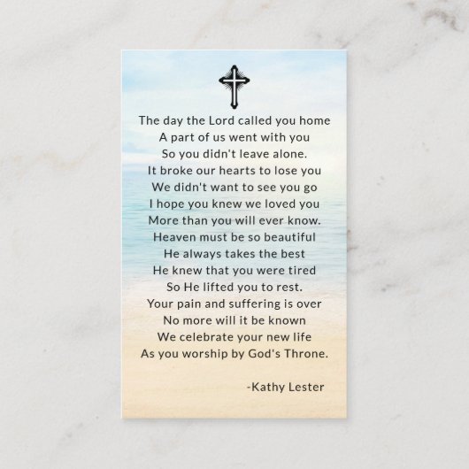 Beach Funeral Memorial Prayer Visitekaartje (Achterkant)