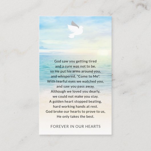 Beach Funeral Memorial Prayer Visitekaartje (Achterkant)