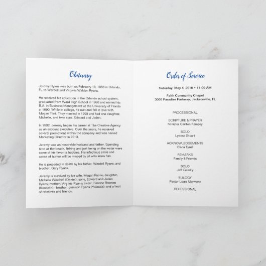 Beach Funeral Memorial Programme Kaart (Binnen)