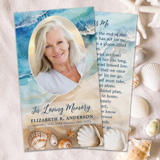 Beach Funeral Oval Photo Memorial Prayer Kaart