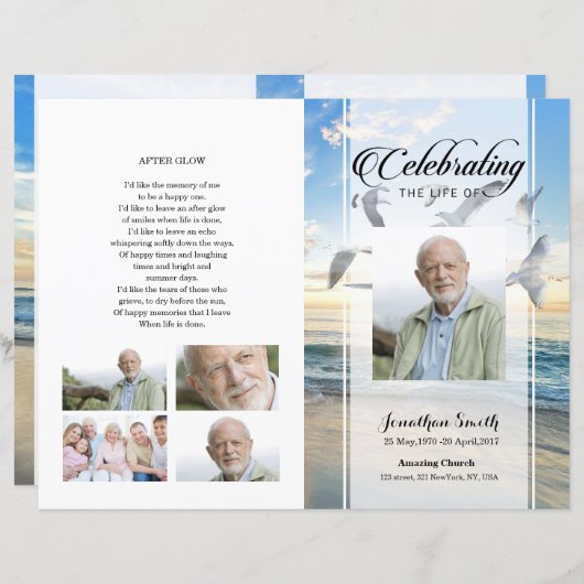 Beach Funeral Programme sjabloon (Voorkant / Achterkant)