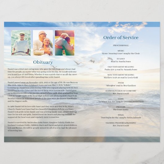 Beach Funeral Programme Sjabloon voor mannen (Achterkant)
