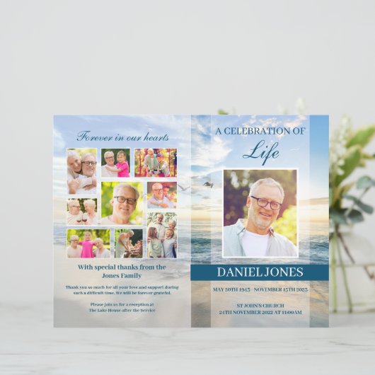 Beach Funeral Programme Sjabloon voor mannen (Staand voorkant)