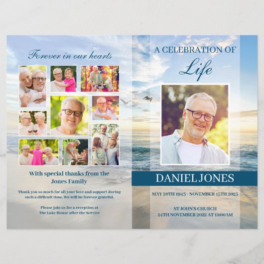 Beach Funeral Programme Sjabloon voor mannen (Voorkant)