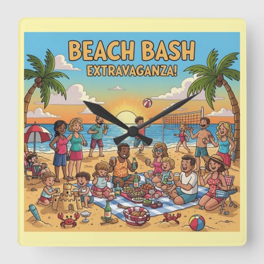 Beach Gathering Vierkante Klok (Voorkant)