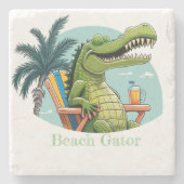 Beach Gator die op het strand springt met tekst Stenen Onderzetter (Voorkant)