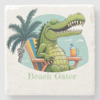 Beach Gator die op het strand springt met tekst Stenen Onderzetter