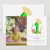 Beach Gender Neutral 1st Birthday foto Kaart (Voorkant / Achterkant)