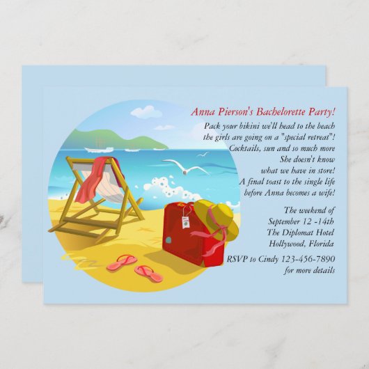 Beach Get-Away vrijgezellenfeest uitnodiging (Voorkant / Achterkant)