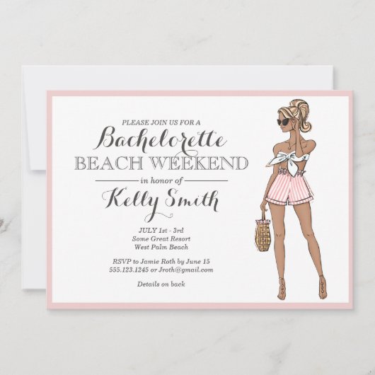 Beach Girl Bachelorette Party Invitation Kaart (Voorkant)
