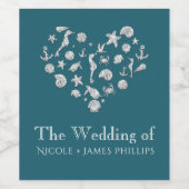 Beach Glam Diamond Heart Elegant Etiket voor Eigen (Enkel label)