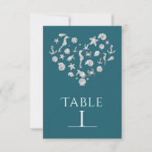 Beach Glam Diamond Heart Elegant Table Number Card Kaart (Voorkant)