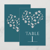 Beach Glam Diamond Heart Elegant Table Number Card Kaart (Voorkant / Achterkant)