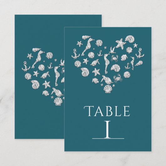 Beach Glam Diamond Heart Elegant Table Number Card Kaart (Voorkant / Achterkant)