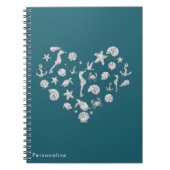 Beach Glam Diamond Heart Elegant Tropical Custom Notitieboek (Voorkant)