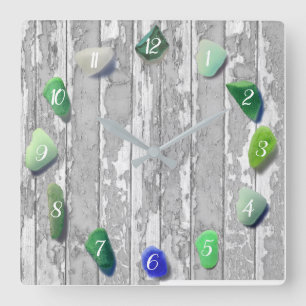Beach Glass Coastal Decor Driftwood Grey Vierkante Klok