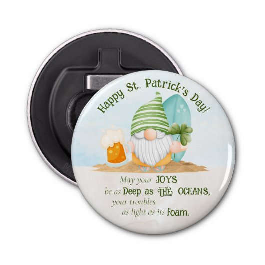 Beach Gnome St Patrick's Day Button Flesopener (Voorkant)